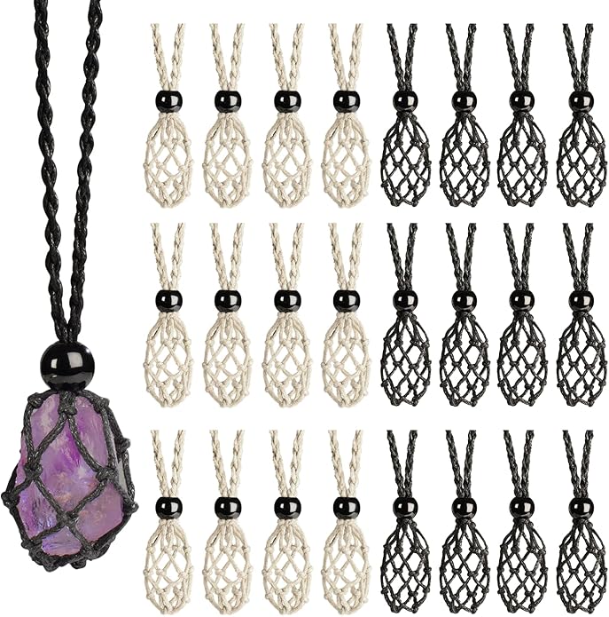 24pcs Adjustable Empty Necklace Holder Crystal Stone Necklace Pendant Necklace Cord Hand Woven Necklace Ropes for Jewelry Making