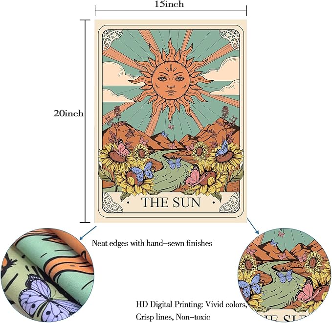 aipon tarot tapestry cute tarot card tapestries 3 pack sun moon star green floral flower small aesthetic tapestry wall hanging for bedroom living room dorm (20'' × 27'')