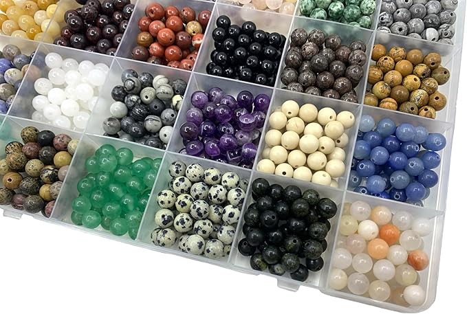 960pcs 6mm Natural Round Stone Beads,Multiolor Crystal Energy Stone,Loose Gemstone Accessories Hole Size 1mm,DIY Smooth Beads Necklace Bracelet for Jewelry Making (6mm 24Color 01 Material-A)