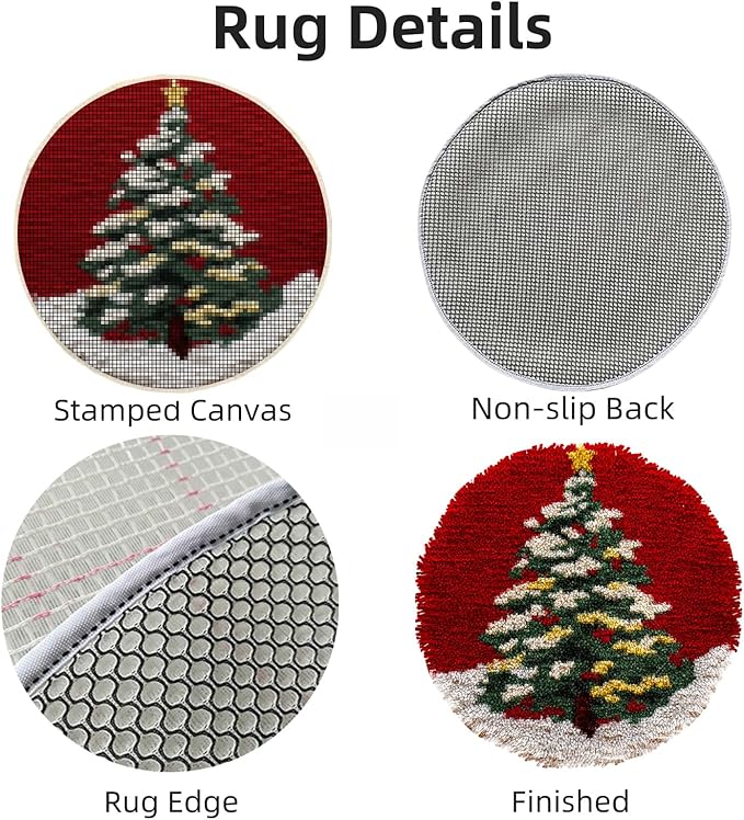 Latch Hook Rug Kit Christmas Tree with Red Easy for Beginners Round Shape Carpet Crochet Yarn Craft Mini Rug DIY Hook and Latch Little Tapestry for Home Decor 30x30cm-3