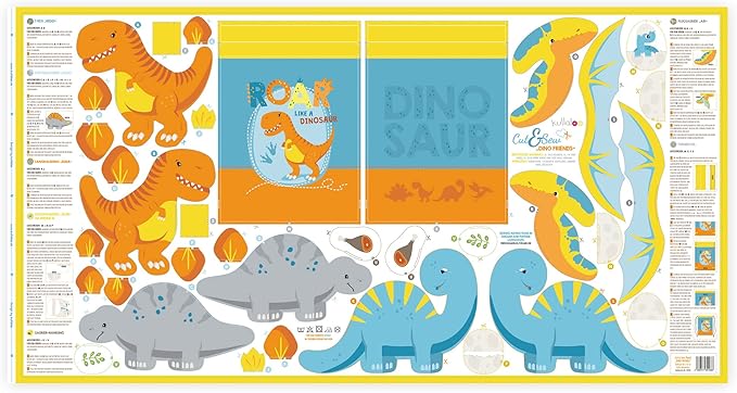 kullaloo Sewing kit for Kids Beginners - DIY Craft for Girls & Boys - Cut & Sew Fabric Panel Dinosaur (Dino Friends)