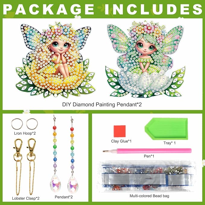 LazyFold 2 Pcs Diamond Painting Wind Chime Kits,Flower Fairy DIY Diamond Art Painting Wind Chime Kits Crystal Art Suncatchers for Adults Home Garden Window Craft Gift