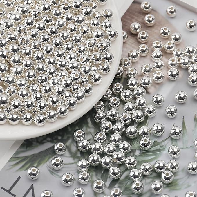 bonny boxx quality glossy abs imitation pearl beads with hole 6/8/10mm round plastic acrylic spacer bead for diy craft jewelry making supplies (silver, 6mm, 700pcs)