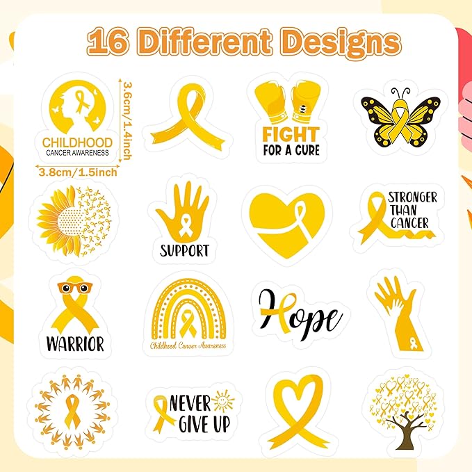 beyumi childhood cancer awareness sticker - 1000pcs pediatric cancer awareness stickers in 2 rolls waterproof vinyl gold ribbon decals school event campaign laptop bottle luggage decor for kids teens