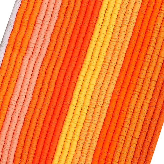 JMUQ 28 Strands Orange Clay Beads Bracelet Making Kit, Friendship Preppy Flat Polymer Clay Heishi Beads for Bracelets Jewelry Making Kit, DIY Arts and Crafts Gifts