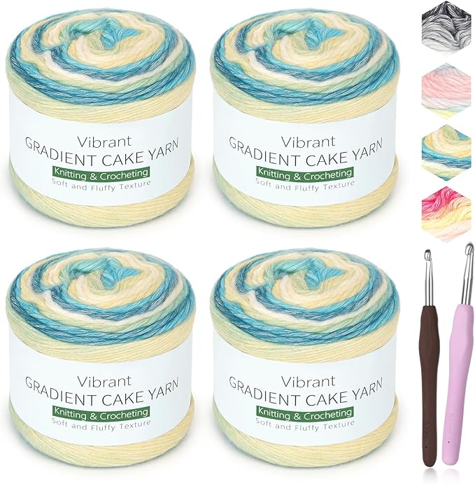 Katech Ombré Yarn for Crocheting-Gradient Cake Yarn-4x100g 60% Cotton 30% Acrylic 11% Wool-Multicolor Soft Rainbow Cotton Crochet Yarn for Scarves, Shawls, Blankets and Garments(N)