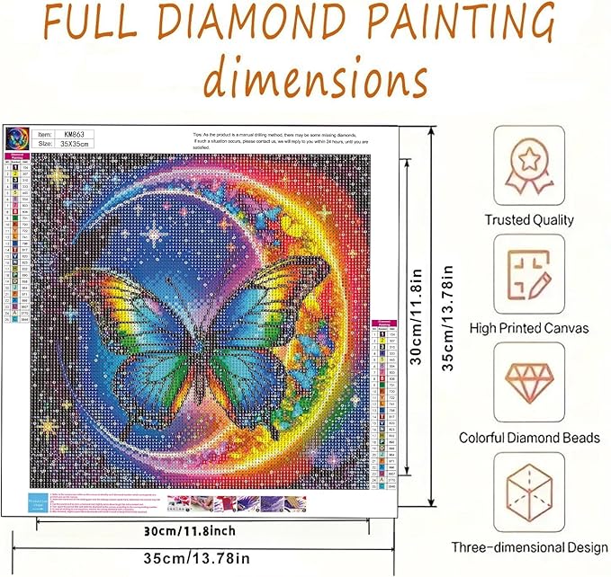 BYGFHLYW 5D Diamond Painting Kits for Adults Beginner, Butterfly Moon Diamond Art Kits for Adults, Full Drill Round Gem Art Paint by Diamonds Dots Crafts Kits for Home Wall Decor 13.7x13.7inch
