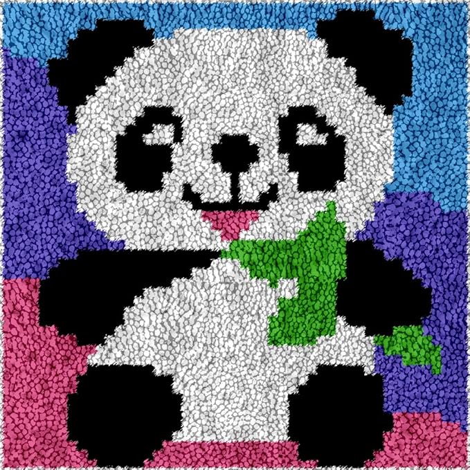 DL-YTG Latch Hook Kits Rug Panda Crochet Yarn Cushion Colour Pre-Printed Canvas Cover Rug Needlework DIY Hook and Latch Kit Christmas Home Decoration 30x30cm/12 X12inch
