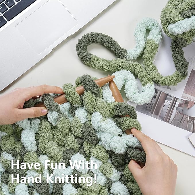 Chunky Yarn for Hand Knitting - #10 Chunky Chenille Blanket Yarn, Jumbo Big Thick Chunky Yarns for Crocheting, Tie Dye Bulky Knit Yarns, 8 Skein (25 yds 8 oz Each Skein), Forest & Sage & Mint