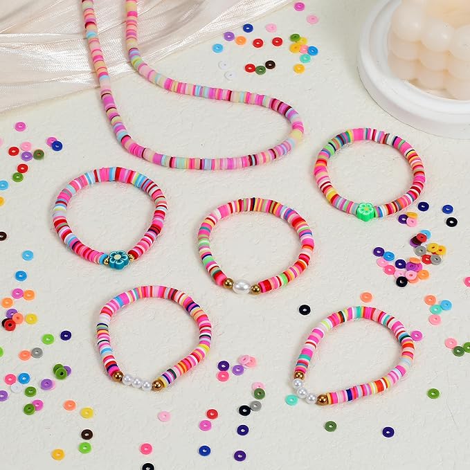 28 Colors 3500 Pcs Clay Beads Kit for Bracelets Making, Flat Round Polymer Spacer heishi Clay Beads for Craft and Jewelry Making