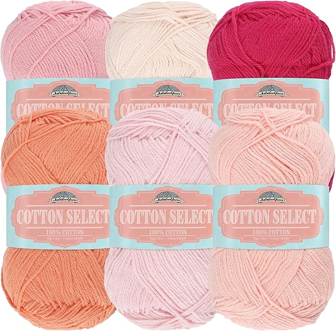 JubileeYarn Cotton Select Yarn - 50g/Skein Sport Weight - Daybreak Colorway - 6 Skeins