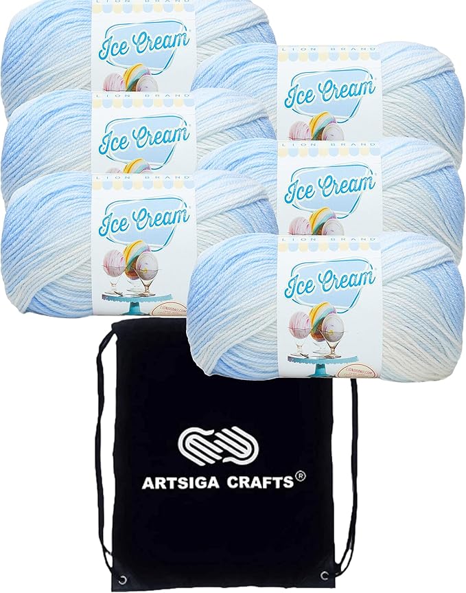 Lion Brand Ice Cream Blueberry 923-203 (6-Skeins - Same Dye Lot) Baby Sport #2 Acrylic Yarn for Crocheting and Knitting with Project Bag