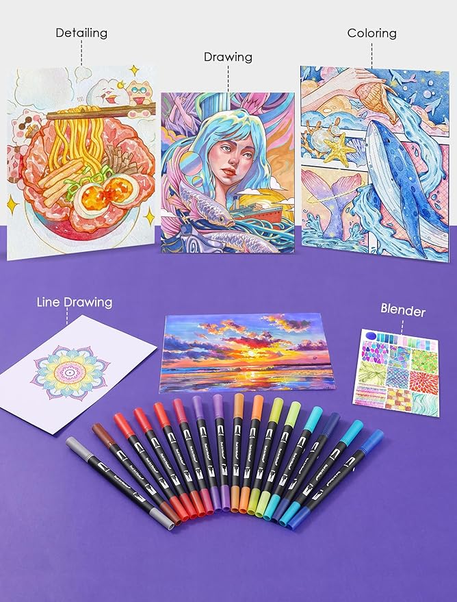 Art Markers Pens Dual Tip Coloring Markers Set with Brush & Fine Nib for Adult Coloring Book Brush Pens Professional Calligraphy & Drawing Art Supplies Kit for Adults (72 Colors)