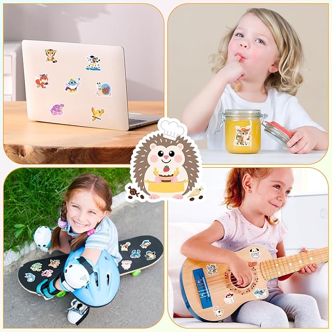 wercokt 50pcs animal stickers, cute water bottle stickers for kids, for teaching rewards, notebooks, stationery, luggage, cartoon pvc happy stickers