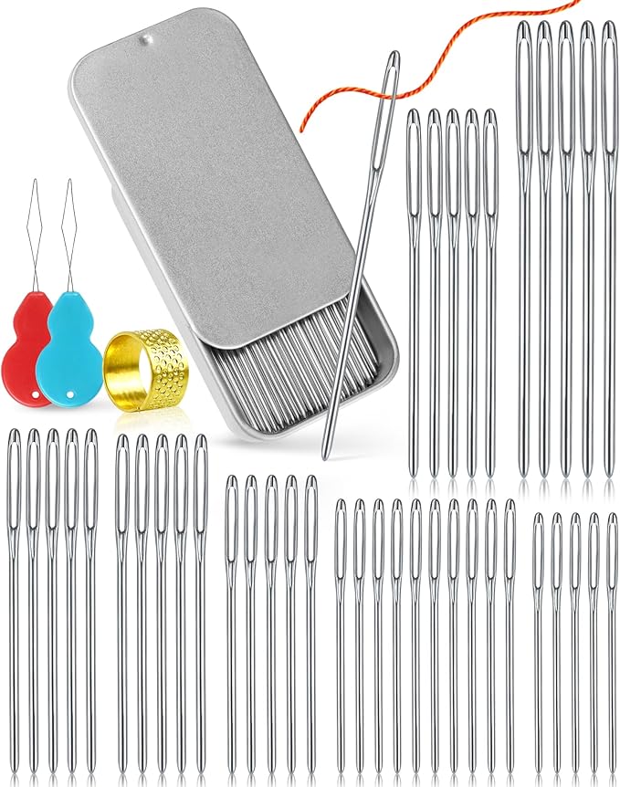 FIVEIZERO 80/40 PCS Large-Eye Blunt Needles,8 Sizes Stainless Steel Yarn Knitting Needles,Sewing Needles,Crafting Knitting Weaving Stringing Needleswith Threaders for Finishing Off Crochet Projects CJ