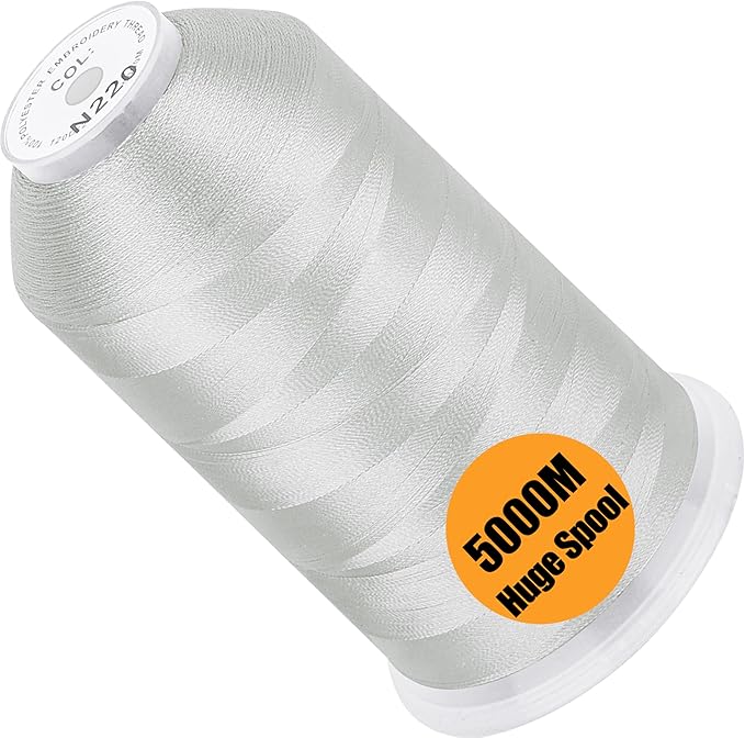 New brothread - Single Huge Spool 5000M Each Polyester Embroidery Machine Thread 40WT for Commercial and Domestic Machines - Silver Gray (Janome Color)