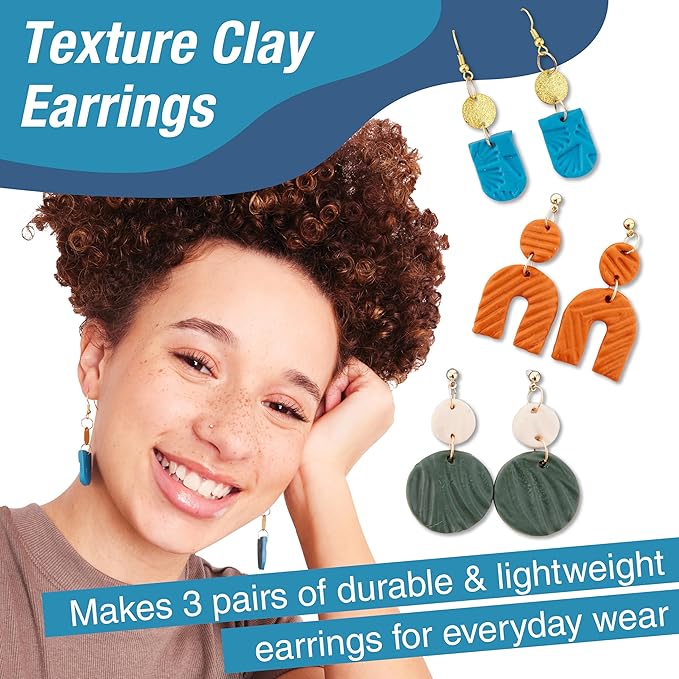 Faber-Castell Texture Clay Earring Making Kit: Create 3 Polymer Clay Earrings, Adult Crafts, Crafts for Teens, Hobbies for Women and DIY Kits for Adults (Ages 14+)