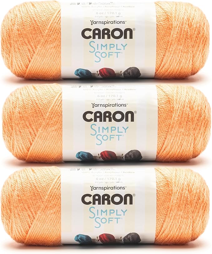 Caron Simply Soft Peach Yarn - 3 Pack of 170.1g/6oz - 100% Acrylic - #4 Worsted (Medium) - 315 Yards - Knitting/Crochet