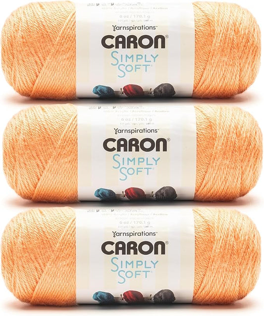 Caron Simply Soft Peach Yarn - 3 Pack of 170.1g/6oz - 100% Acrylic - #4 Worsted (Medium) - 315 Yards - Knitting/Crochet