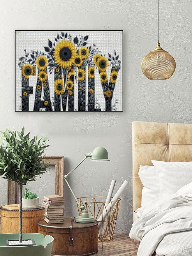 MYBISYMQQ Family Stamping Cross Stitch Kit, Flowers Counting Cross Stitch Kit for Adult Beginners, Full Line DIY Cross Stitch Stitching Kit for Home Decor Cross Stitch Patterns 15.7x11.8 inches