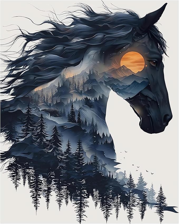 EIBEILI Diamond Art Kits for Adults, Forest Horse Diamond Painting Kits for Beginner Round 5D Full Drill Diamond Dots Crafts for Home Wall Decor Gifts 12x16 Inch