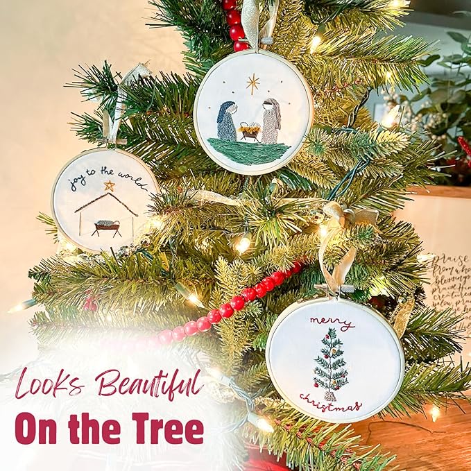 elly & grace christian embroidery kit with embroidery hoop, easy embroidery kit for beginners and adults, full embroidery hoop kit with needles and thread included (joy to the world)
