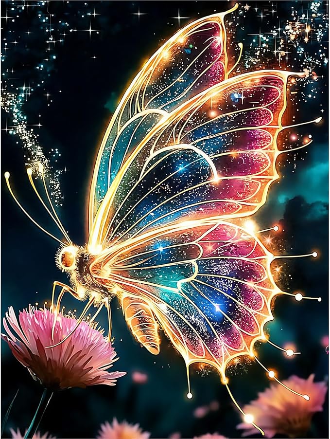 GEEHEIY Butterfly Diamond Art Kits for Adults, 5D Butterfly Diamond Painting Kits for Beginner, DIY Aniamal Gem Art Dots for Adults, Perfect for Home Wall Decor 12x16 Inch