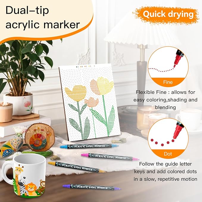 Coloring Book,Dot By Letter Art Meditations with 12 PCS Acrylic Markers,Mindfulness Adult Coloring Book-Relaxing,Anti-Stress,30 Pattern Activity Coloring Books for Adults,Dot Art for Adults-Landscapes