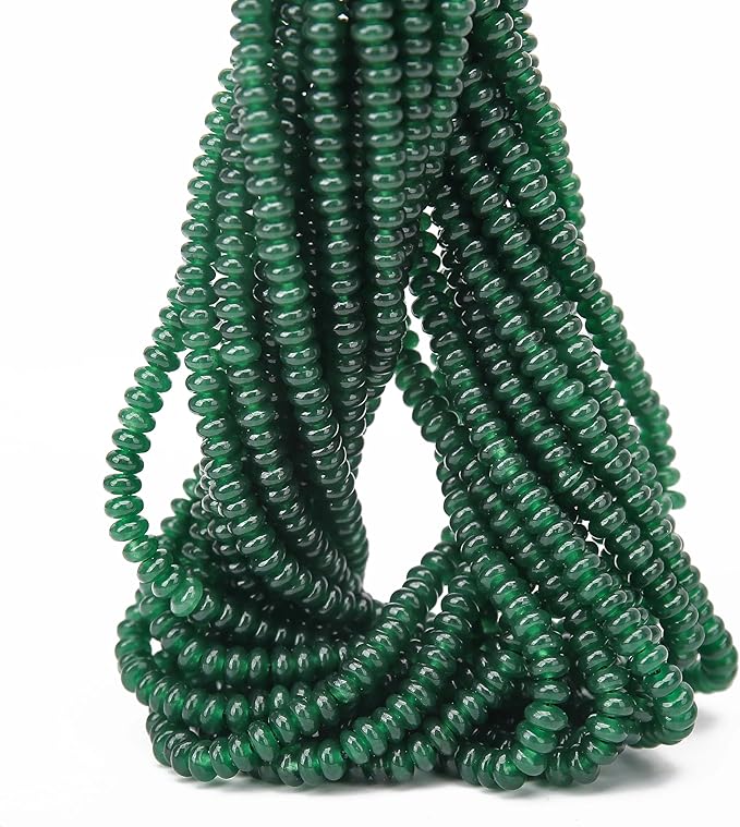 2 Strands (300PCs) Green Jade Rondelle Beads, 2 * 4mm Gemstone Loose Spacer Abacus Disk Beads for DIY Bracelet Necklace Earrings Jewelry Making, Craft Supplies Beading Kit