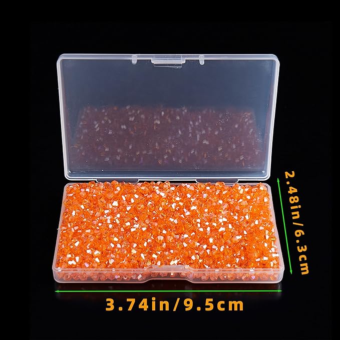 laopottbeads 1200pcs 3mm bicone crystal glass beads for jewelry making, sparkling mini beads for suncatchers, diy bracelets & craft projects (orange)
