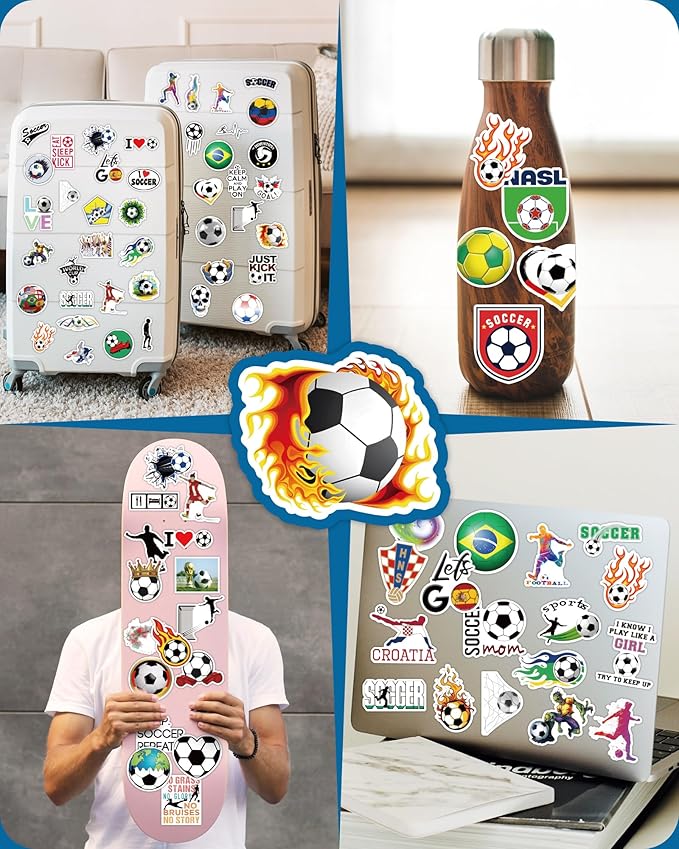 pcnearty 100 pcs sport stickers for kids, soccer water bottle stickers, vinyl waterproof laptop sticker for water bottle, bulk sticker packs for boys kids classroom prizes for elementary students