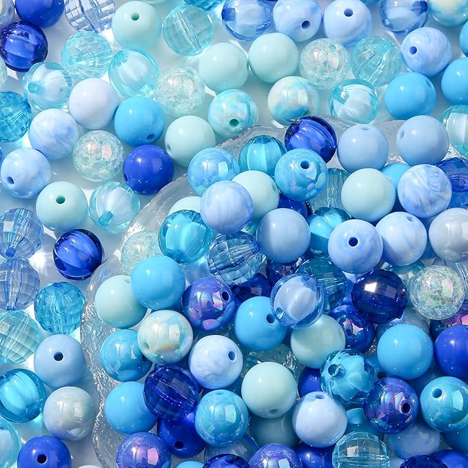 16mm Acrylic Bead 100pcs Blue Focal Spacer Bead Chunk Bubblegum Beads for DIY Crafting Necklace Bracelet Jewelry Making Keychain (Blue)