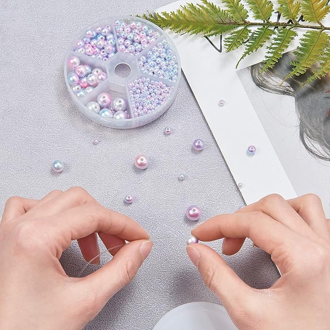 Ipotkitt 665Pcs/box Round Rainbow ABS Plastic Imitation Pearl Beads Gradient Mermaid Pearl Beads for DIY Jewelry Making Accessories - 3x2.5mm
