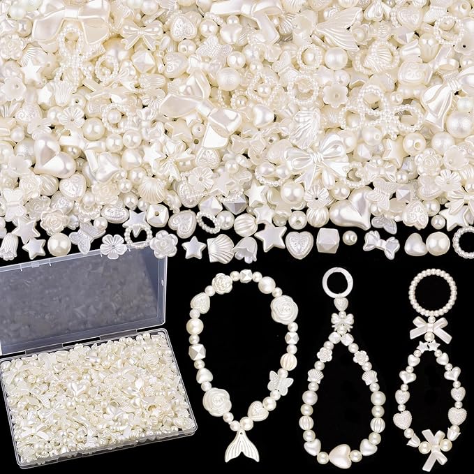 270-320PCS TINKRSTUFF Assorted Acrylic Beads,ABS Imitation Pearl Cute Beads for Bracelet Making, Aesthetic Bow Butterfly GummyBear Kawaii Charms for Jewelry Necklace Making DIY Keychain Phone Charm