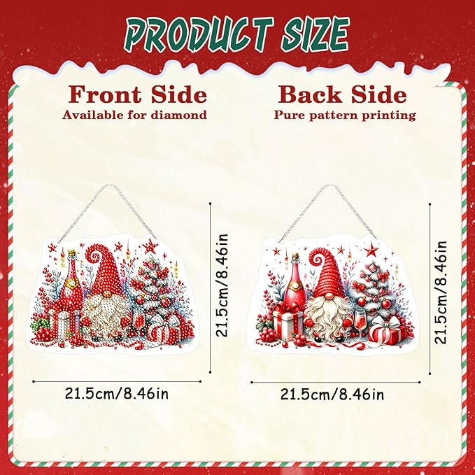 EMIEAUFG Christmas Diamond Art Hanging Kit for Adult, Christmas Gnome Diamond Art Pendants, Double Sided Acrylic & 5D Special Shaped Rhinestone, DIY Ornament for Window Home Wall Decor