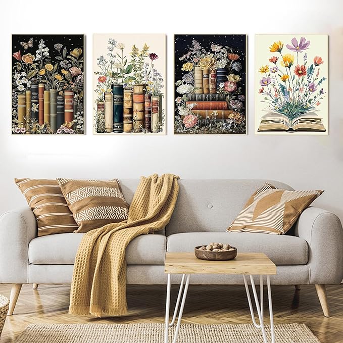 EIBEILI 4 Pack Book Flower Diamond Art Kits for Adults, Book 5D Diamond Painting Kits for Beginner DIY Gem Art Full Drill Diamond Dots Crystal Craft Kits for Home Wall Decor Gifts 12x12inch