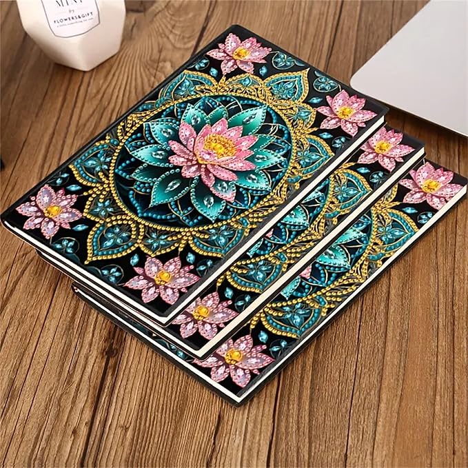 Lotus Diamond Painting Notebook for Adults, A5 Diamonds Art Journal and DIY Sketchbook, Diamond Art Kit Supplies,Gift for Beginners, Craft Lovers, Artists. (Lotus)