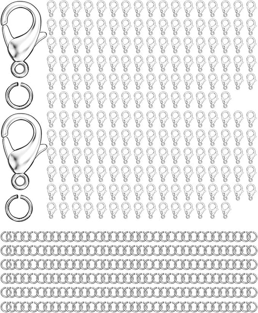 700Pcs Lobster Claw Clasps and Open Jump Rings Set, 12MM Necklace Clasp and Closures for DIY Jewelry Making Supplies