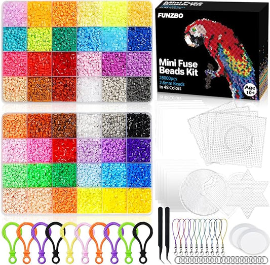 funzbo 28000 2.6mm mini size fuse beads set - 48 colors, toys and crafts, arts and crafts, kids room decorations, gifts for girls, boys, kids and teens (non standard size)