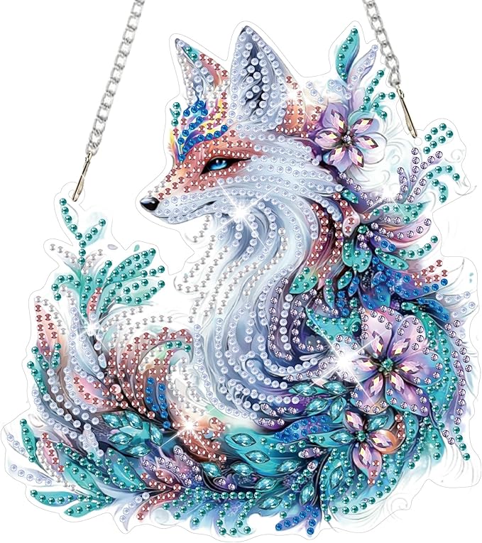 HEIBAGO Diamond Art Hanging Kits for Adults Kids, Hanging Diamond Art Fox, 5D Special Shaped Crystal Diamond Painting Kit, DIY Pattern Window Pendant for Home Wall Decor 8.3x8.3Inch