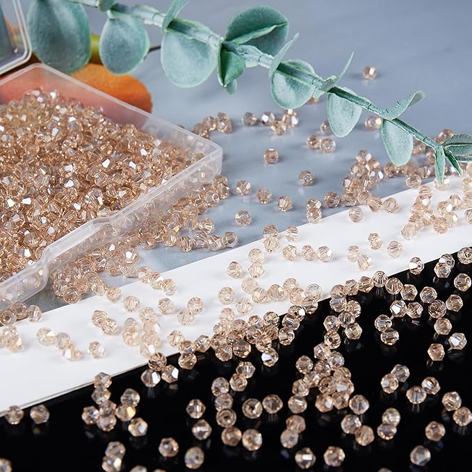 laopottbeads 1200pcs 3mm bicone crystal glass beads for jewelry making, sparkling mini beads for suncatchers, diy bracelets & craft projects (champagne silver)