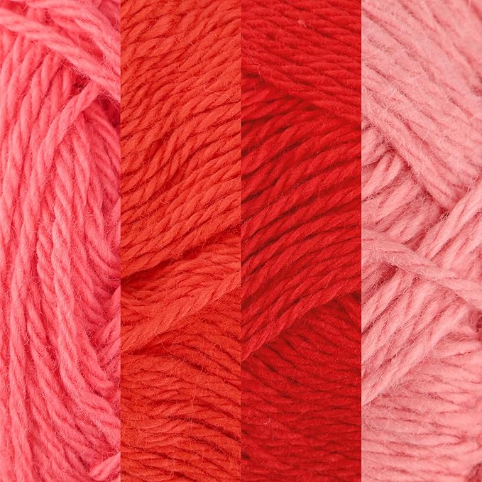 JubileeYarn Cotton Select Yarn - 50g/Skein Sport Weight - Shades of Red - 4 Skeins