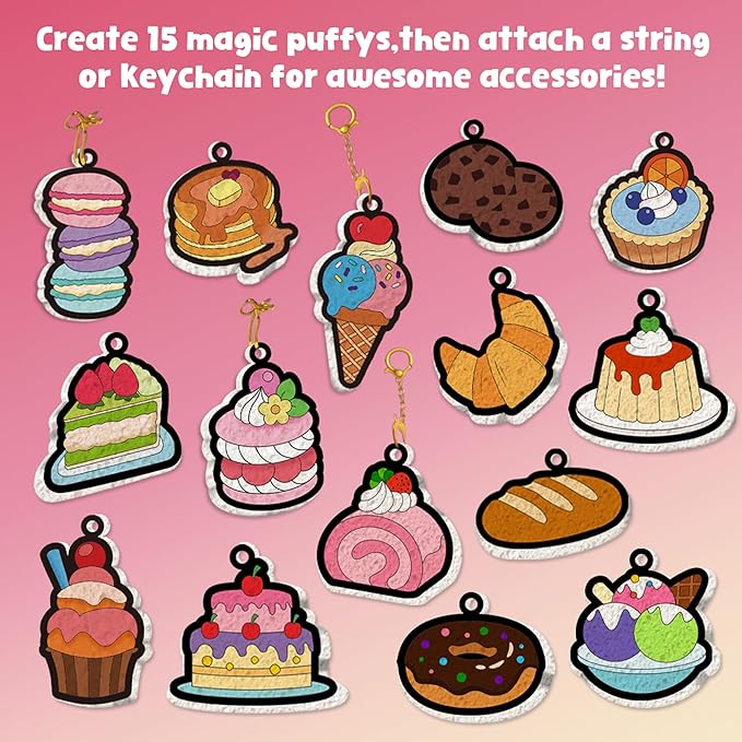 MZYTOZA 3D Art Craft Aqua Magic Puffs Paint Kit - Magic Foam Texture Painting Kit, 15 Mess-Free Paint by Number Craft for Kids, Christmas Gift Idea & Stocking Stuffer(Dessert Style)