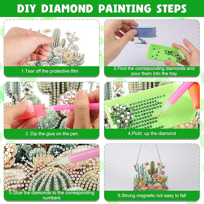 NAIMOER Diamond Art Hanging Kits for Adults Cactus 5D Special Shaped Rhinestone, DIY Acrylic Diamond Art Painting Window Pendants Home Garden Wall Hanging Ornament Kits, Double Sided