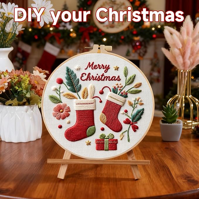 tpzbwg christmas embroidery kit, 4 pack cross stitch kits,diy embroidery starter kit for adults & beginners, diy needlepoint kit with embroidery hoop thread needle for craft lover birthday gifts 1
