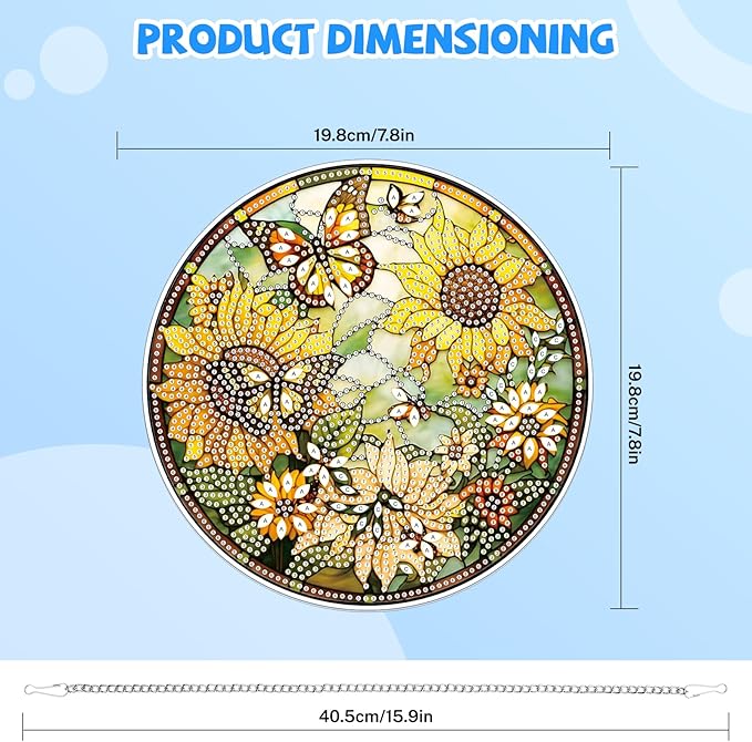 Bowetile Sunflower Diamond Art Hanging Kits for Adults, 5D Special Shape Diamond Painting Butterfly Pendant Kits, Animal Gem Art Suncatchers Painting Ornament for Home Garden Wall Decor