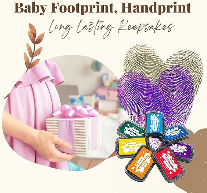7 Washable Ink Pads for Rubber Stamps, Letter Stamps, Paw Print Stamp Pad For Dogs, Baby Footprint, Fingerprint, Stamp Pads For Kids on Scrapbooking, Card Making Supplies- Large Safe Non-Toxic Ink Pad