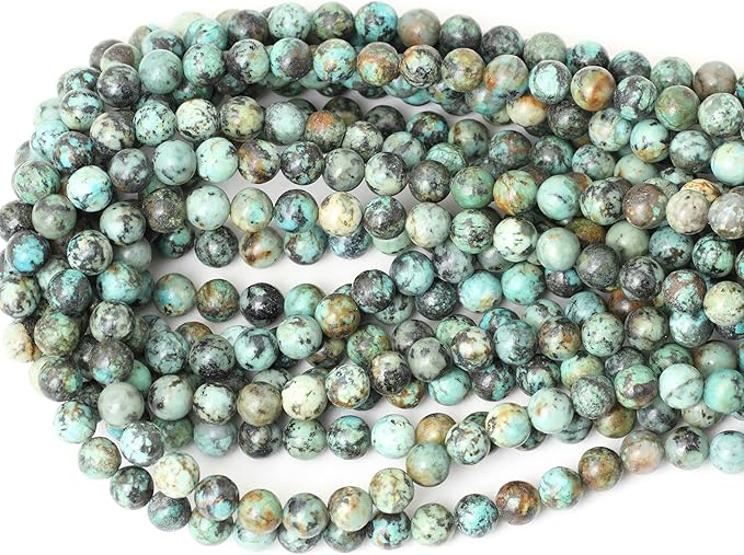 cheavian 45pcs 8mm natural african turquoise stone gemstone round loose beads for jewelry making diy bracelet necklace materials 1 strand 15"