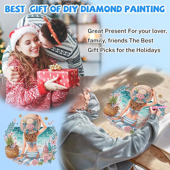 Bowetile Summer Diamond Art Hanging Kits for Adults, Diamond Art Suncatchers Beach Vacation, 5D Special Shape Diamond Painting Pendant Window Ornament Gifts for Home Wall Door Garden Decor