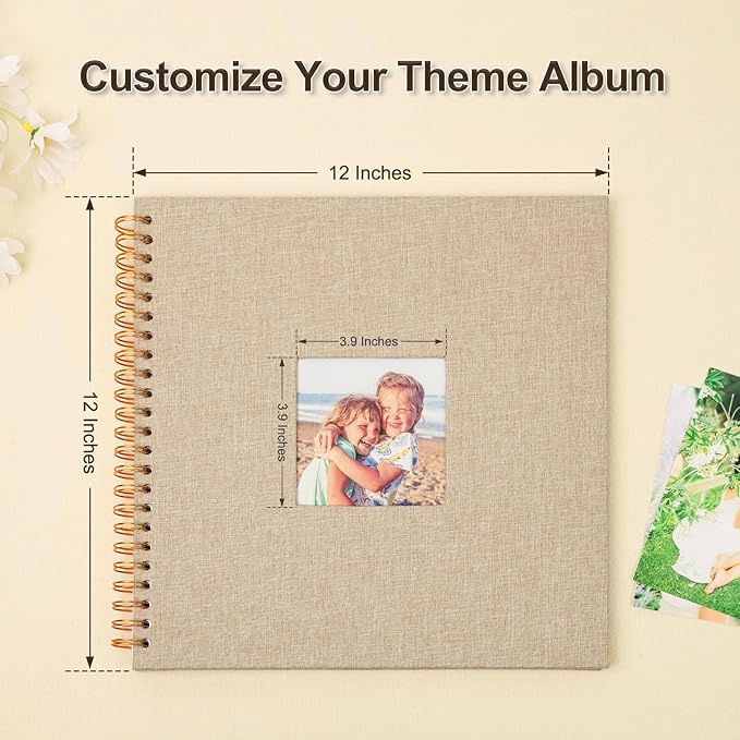 Scrapbook Photo Album 12x12 Inches 80 Pages Hardcover Kraft Paper Linen Cover Scrap Book Memory Book DIY Scrapbook Albums for Wedding Baby Boyfriend Travel Anniversary Family, Khaki